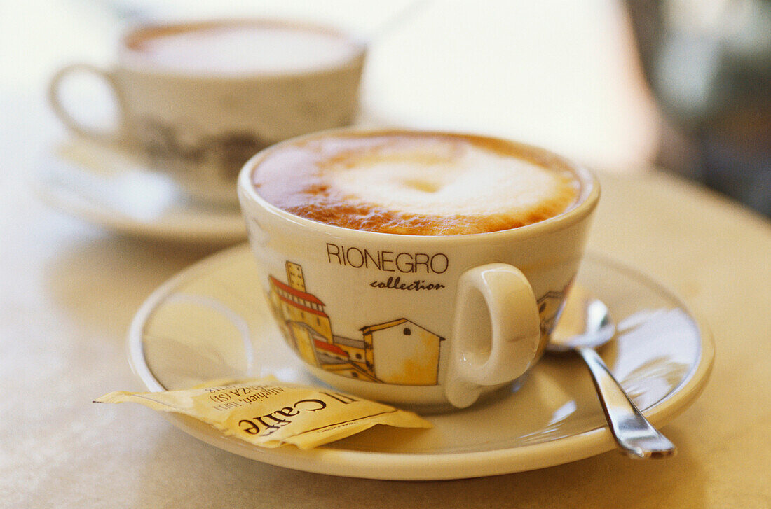 Cappuccino, Café Il Caffè, Pienza, Toskana, Italien