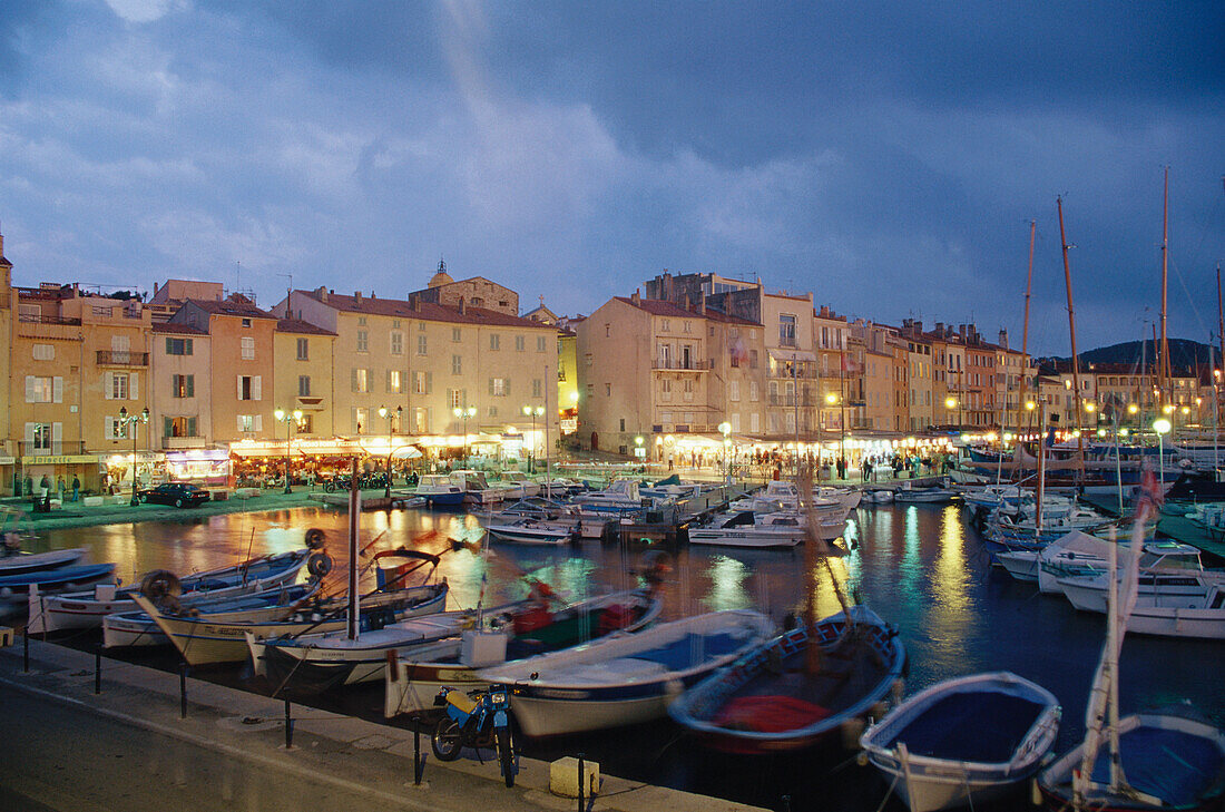 Harbour at night, Vieux Port, St. Tropez, Cote D'Azur, Provence, France