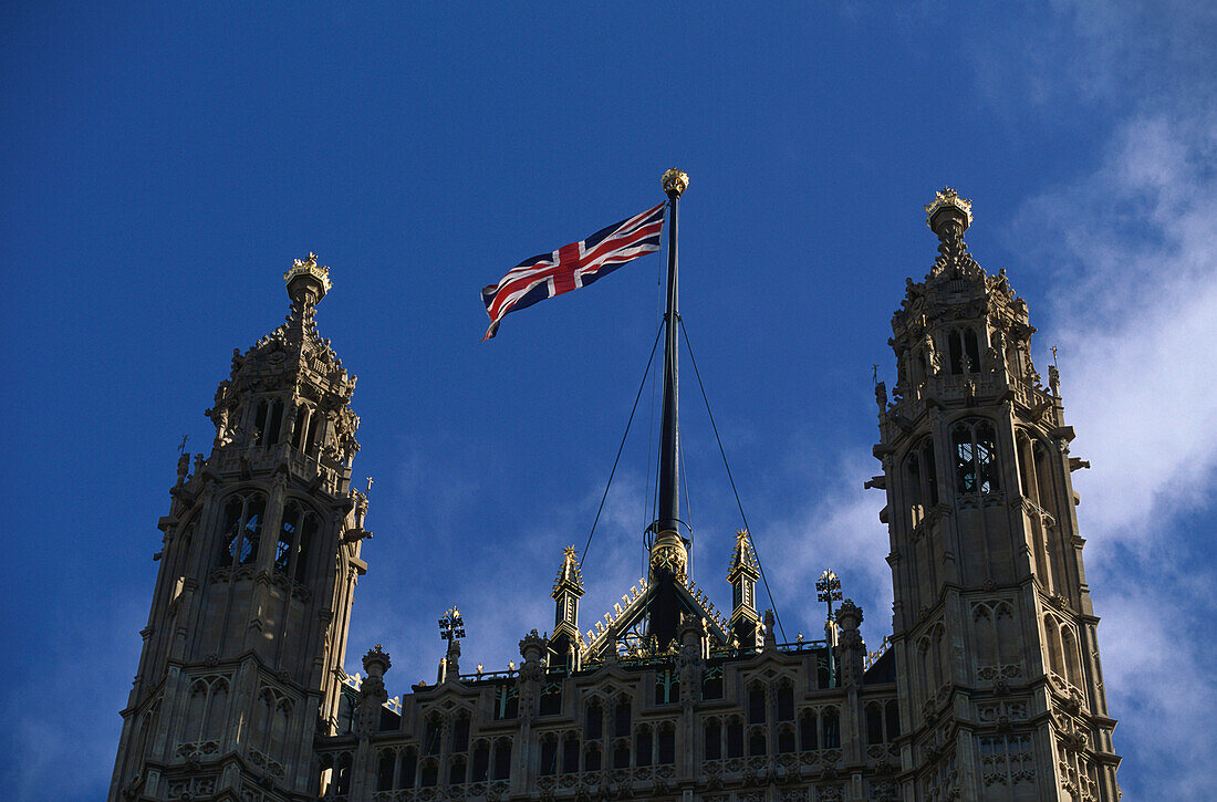 Houses of Parliament and Union Jack, London, England, Great Britain