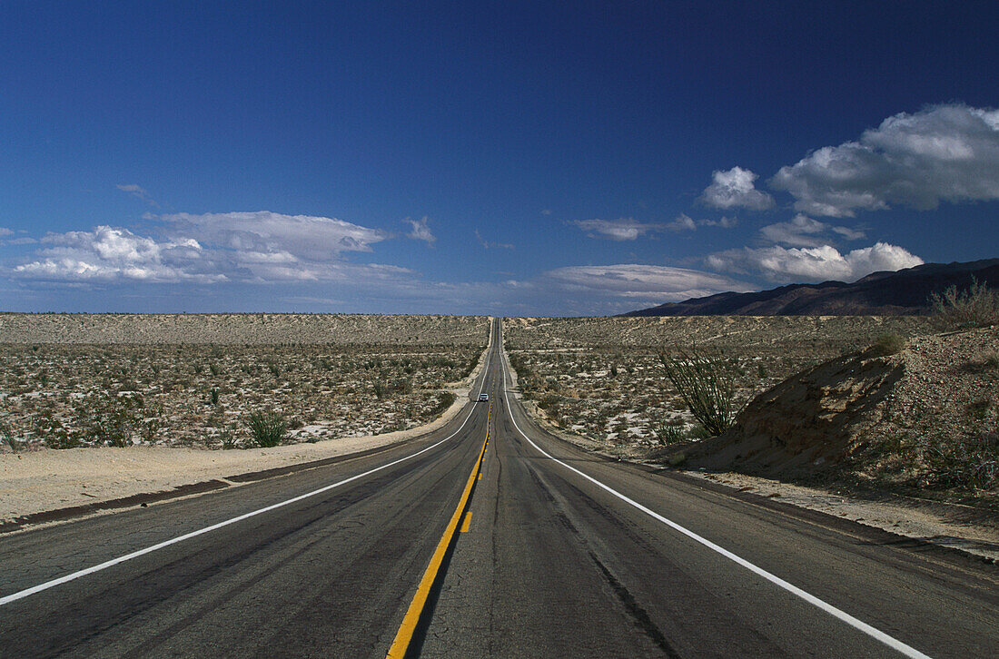 Straight road, desert highway, Anza Borrego Desert State Park, California, USA