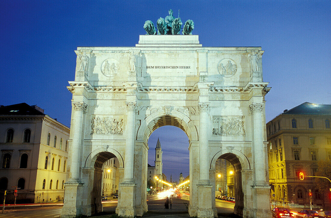 Gate of Victory at Ludwigstrasse at night, Munich, Bavaria, Germany, Europe