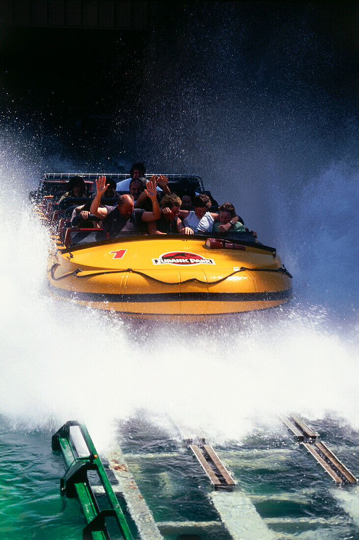 Jurassic Park water ride, Universal Studios, Universal City, L.A., Los Angeles, California, USA