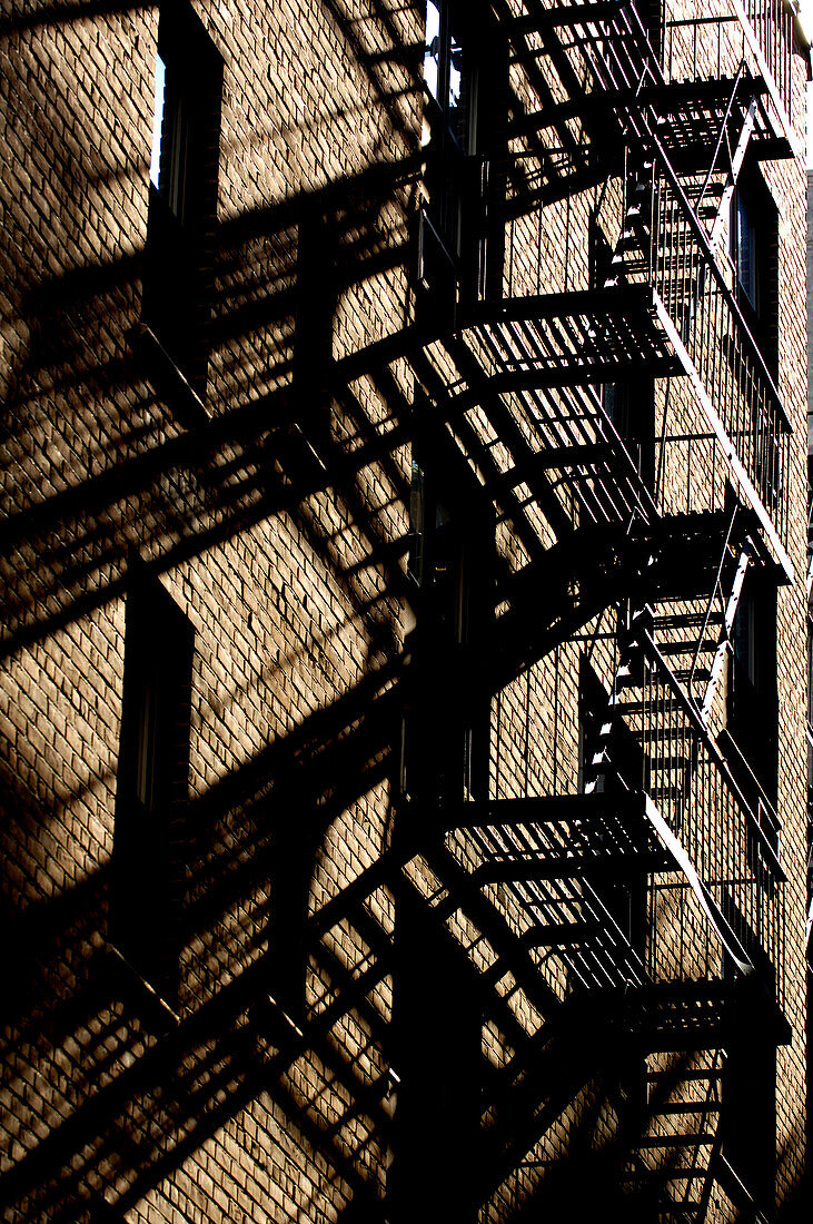 Fire escape stairs in SoHo, New York City, New York, USA