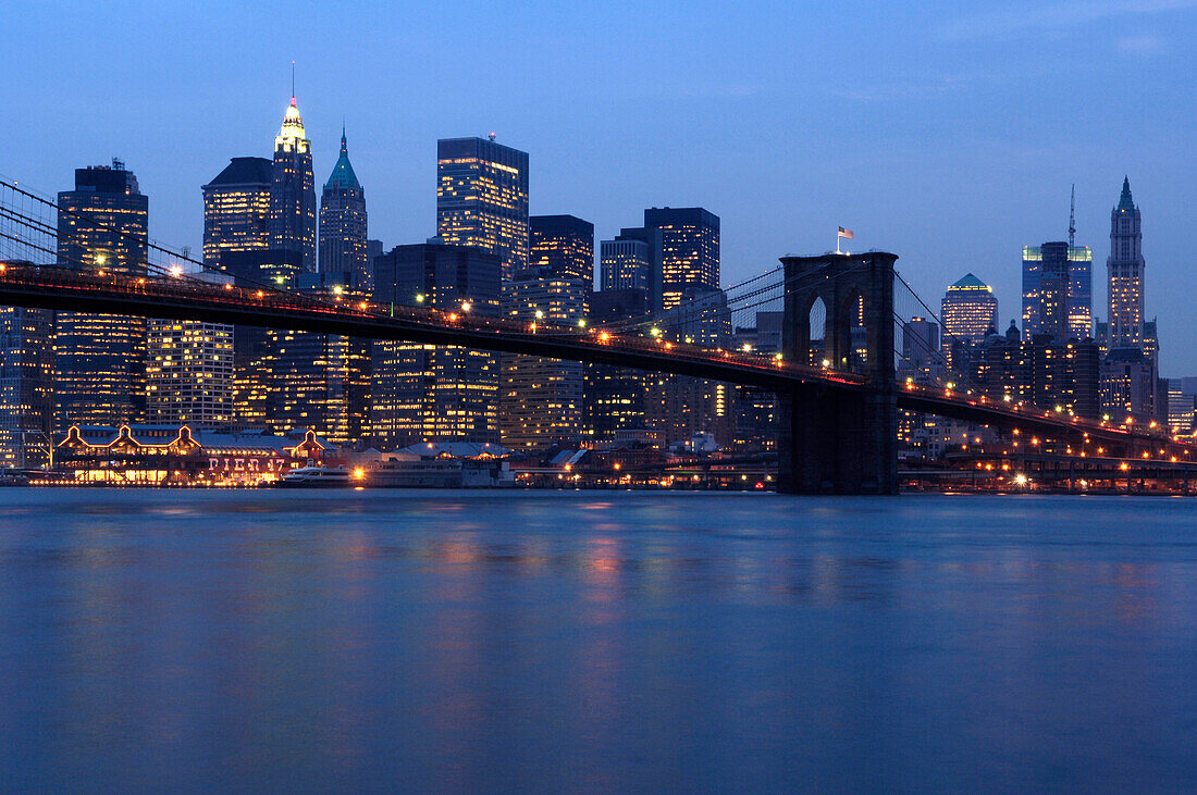 View of Manhattan Skyline and Brooklyn Bridge, Manhattan, New York City, New York, USA