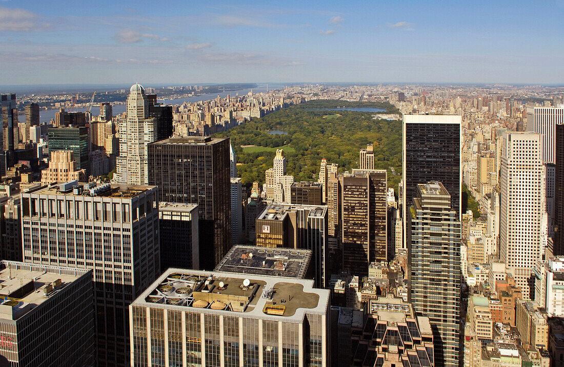 New York skyline, view from Rockefeller Center uptown to Central Park, New York City, New York, USA