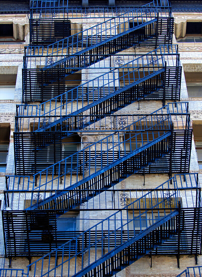 Fire escape ladders, SoHo, New York City, New York, USA