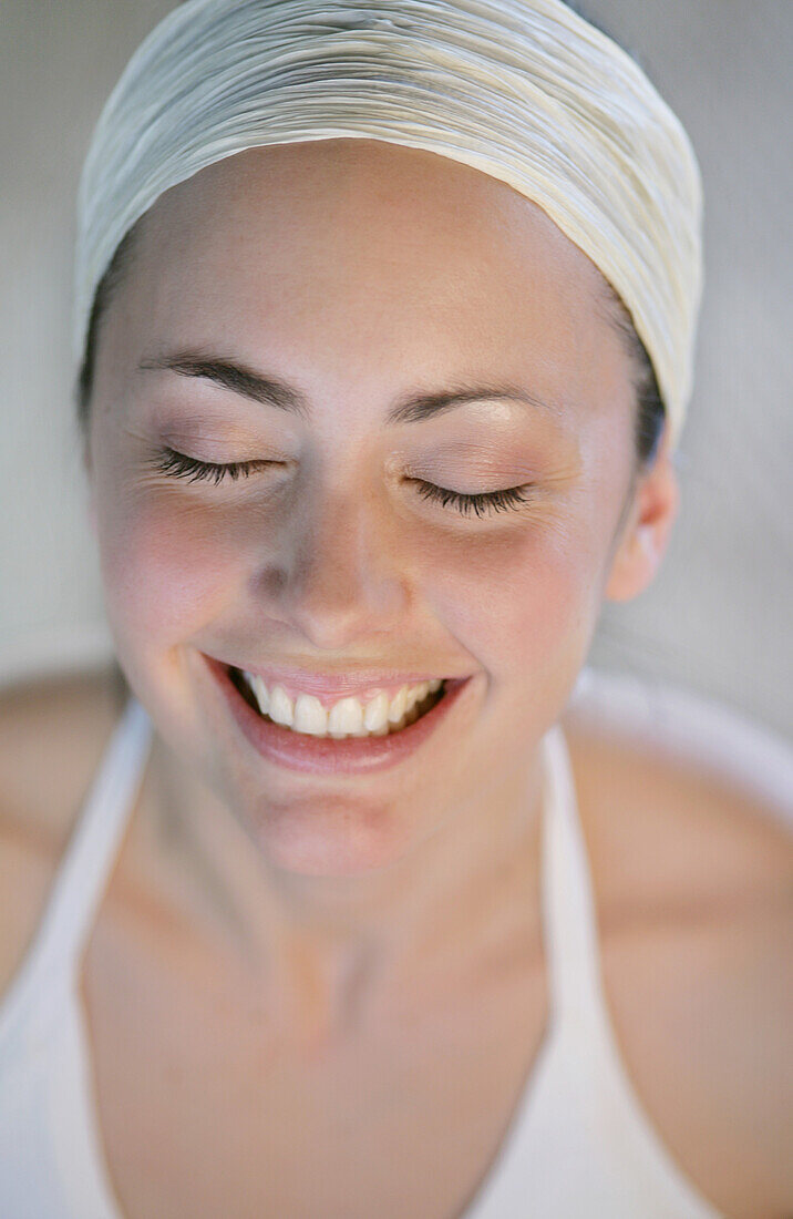 Portrait of a young woman, smiling, Munich, Germany