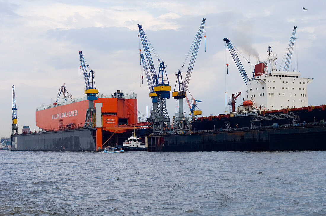 Frachtschiffe auf der Elbe, Hamburg, Deutschland