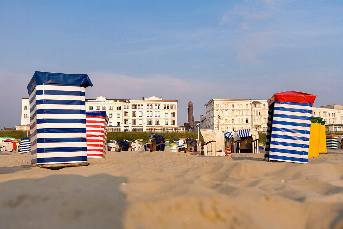 Beach chairs on the beach, Borkum, East Frisia, North Sea, Lower Saxony, Germany