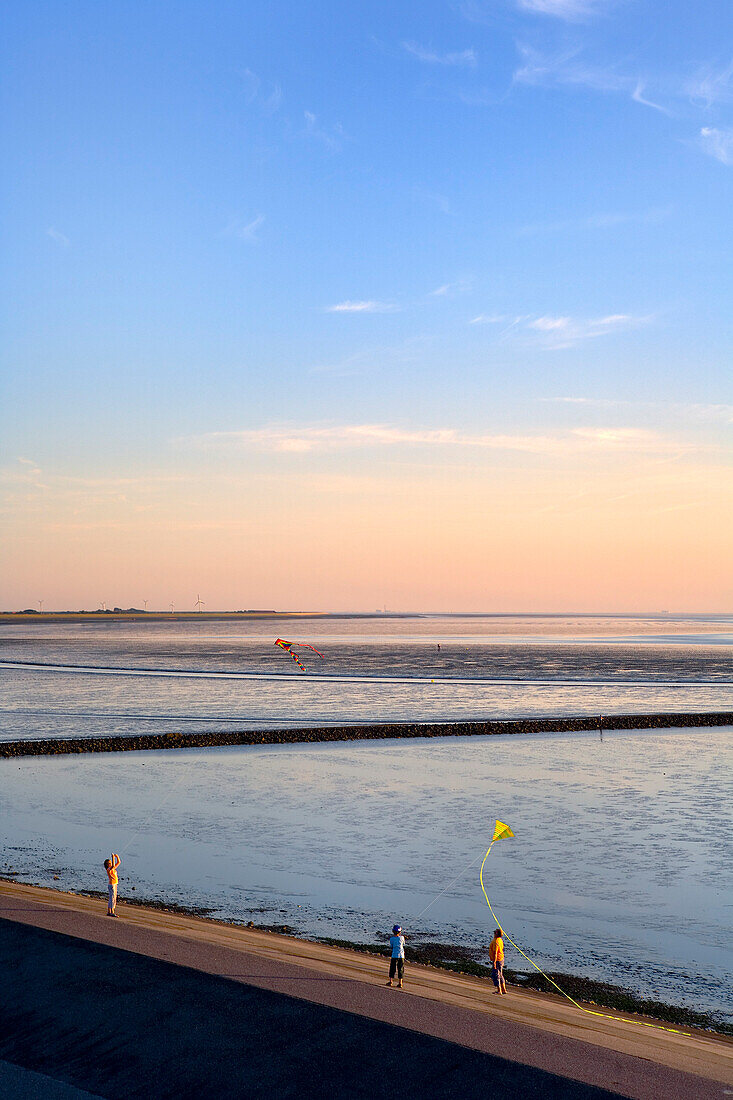 Sunset over Norddeich, East Frisia, Lower Saxony, Germany