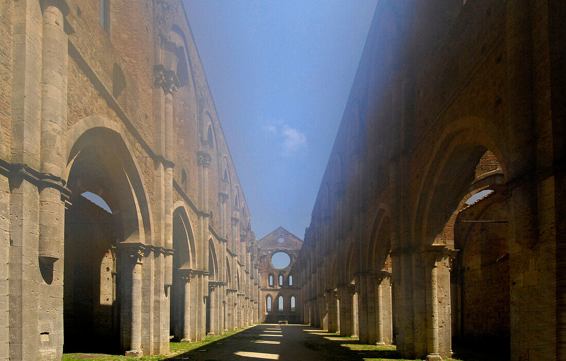 The ruins of an abbey, Abbazia San Galgano, Tuscany, Italy