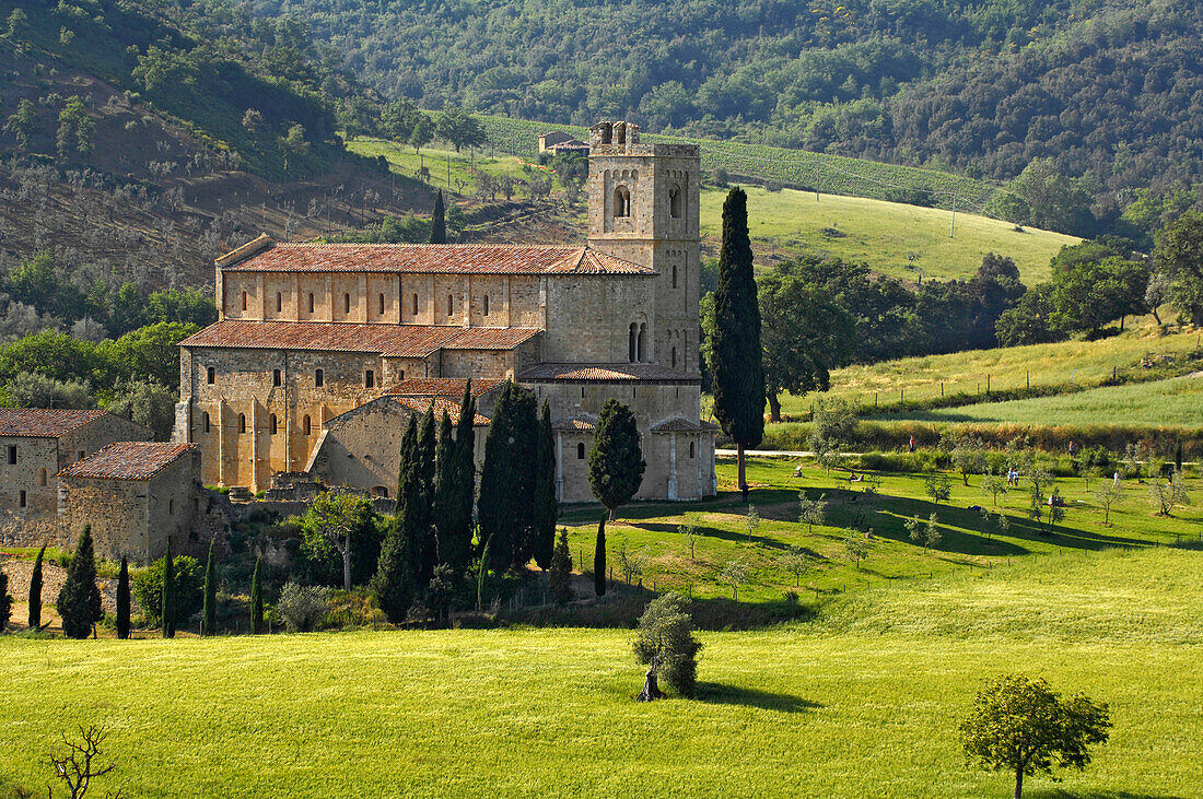 An abbey, Abbadia San Antimo, Tuscany, Italy