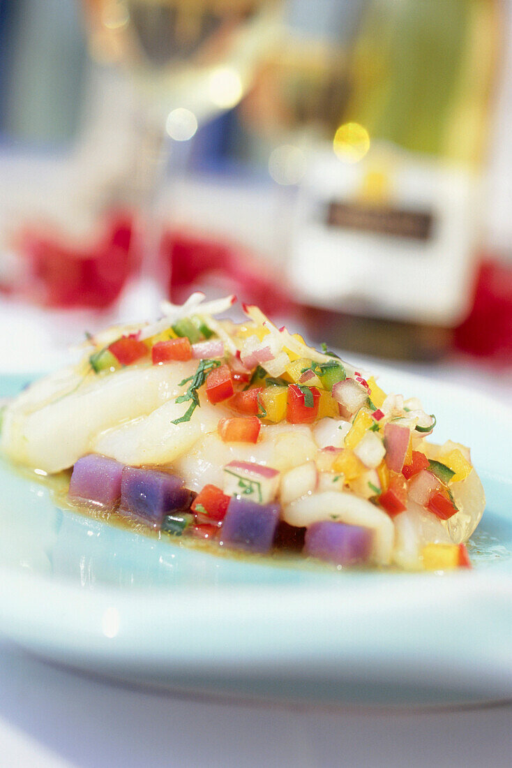 Tiradito von Jacobsmuscheln mit exotischem Gemüse, Restaurant Norman's, Coral Gables, Miami, Florida, USA