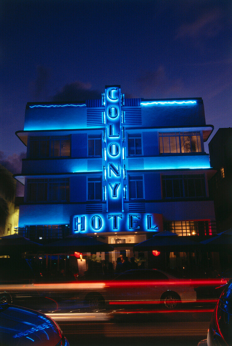 Ocean Drive at night, South Beach, Miami, Florida, USA