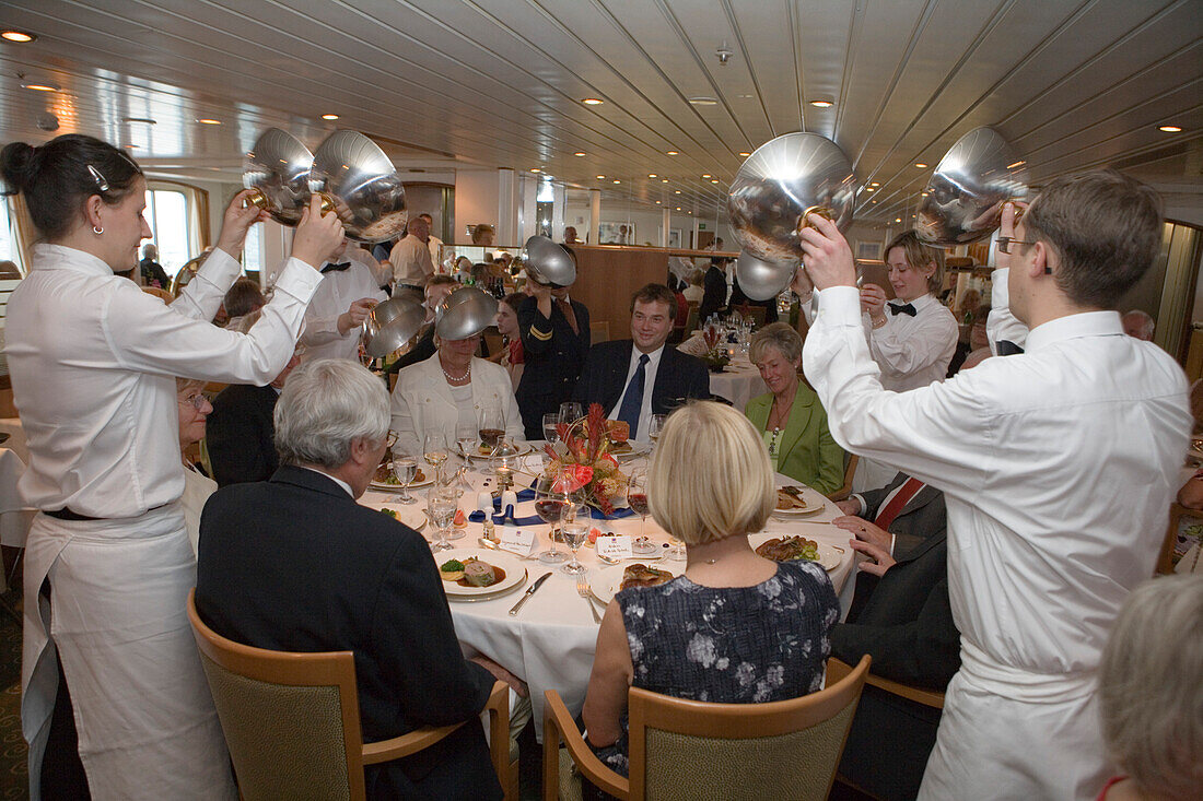 The Captain's Table, MS Bremen Restaurant, near East Coast of South Island, New Zealand