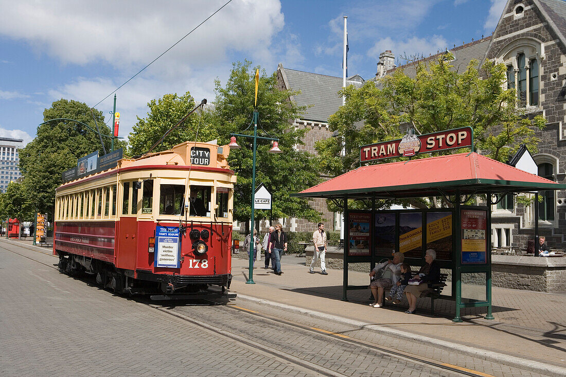 Christchurch Tram Strassenbahn auf der Worcester Street, Christchurch, Südinsel, Neuseeland