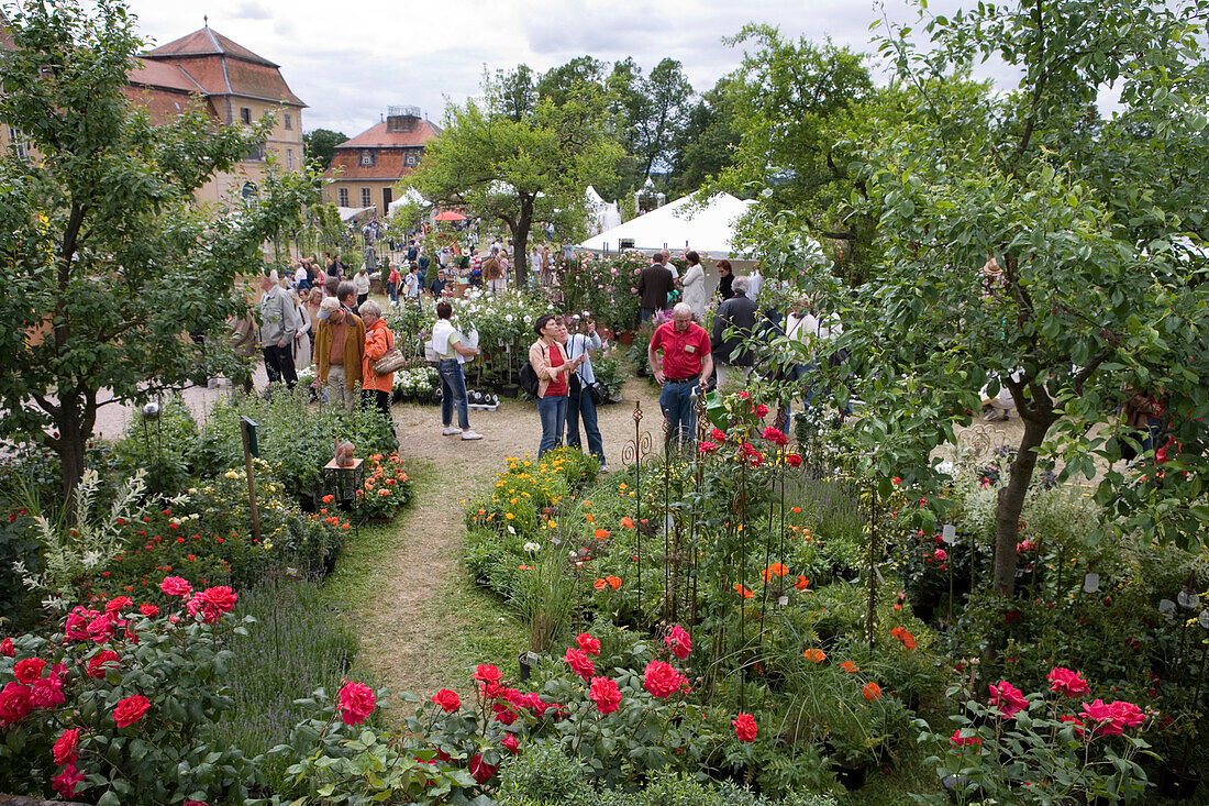 Besucher beim Gartenfest auf Schloss Fasanerie, nahe Fulda, Rhön, Hessen, Deutschland, Europa