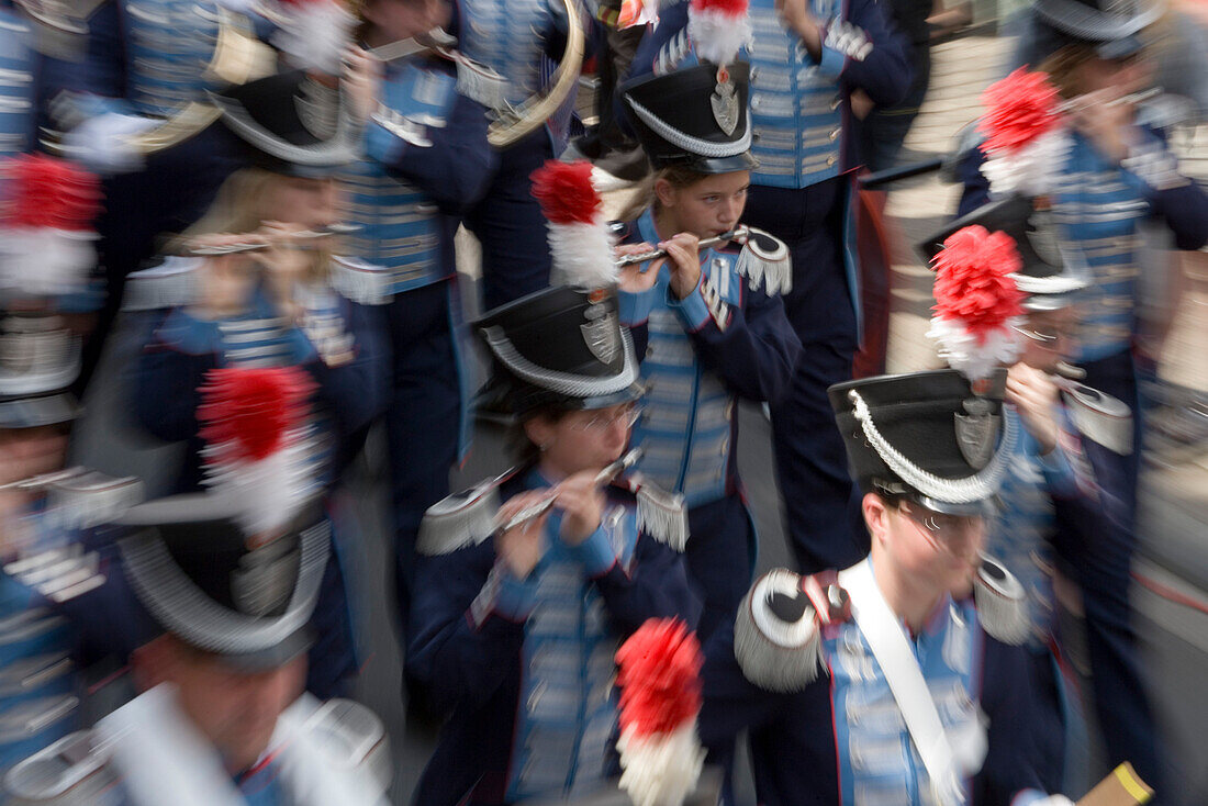 Marching Band at Schlitz International Festival, Schlitzerlaender Trachten- und Heimatfest, Schlitz, Vogelsberg, Hesse, Germany