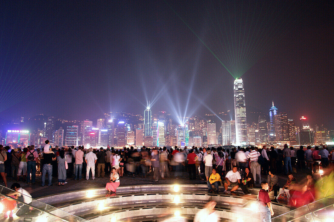Lasershow am Abend, Hong Kong, China