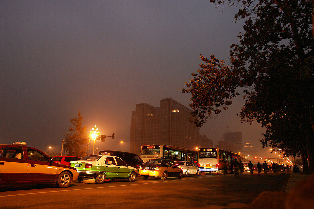 Traffic at night, Beijing, China