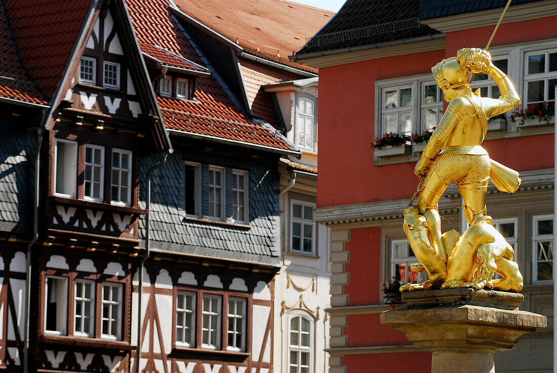 The market fountain with St. George, Eisenach, Thuringia, Germany