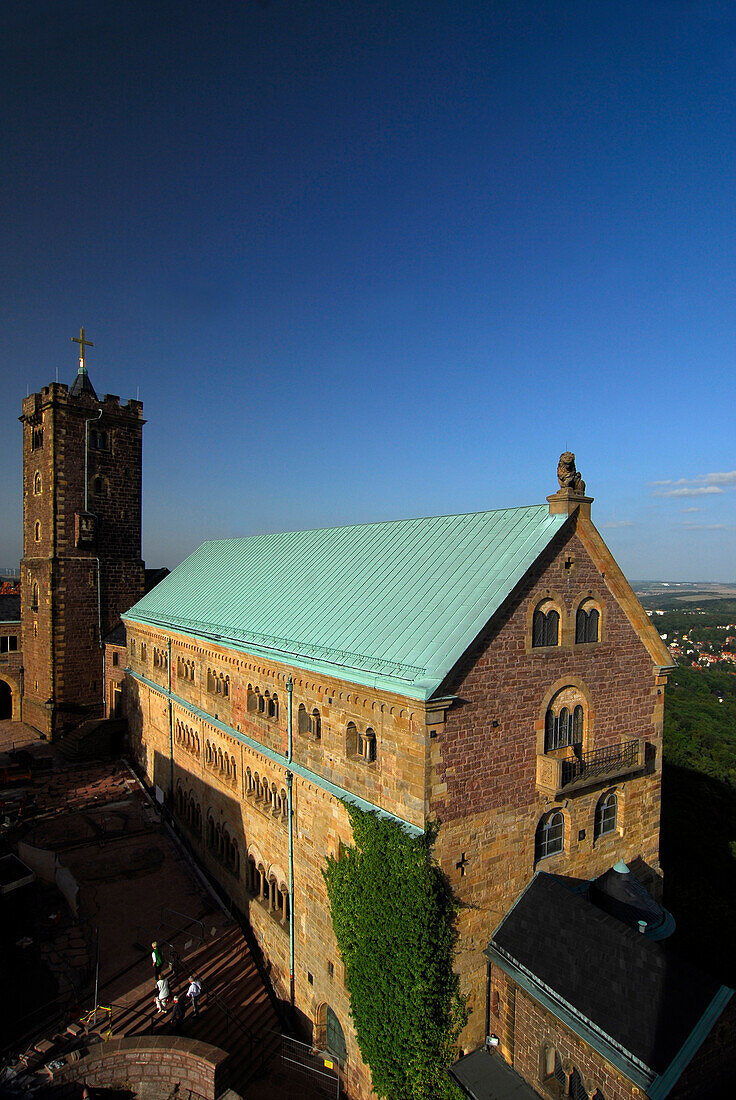 View of Wartburg palace from the western tower, Eisenach, Thuringia, Germany