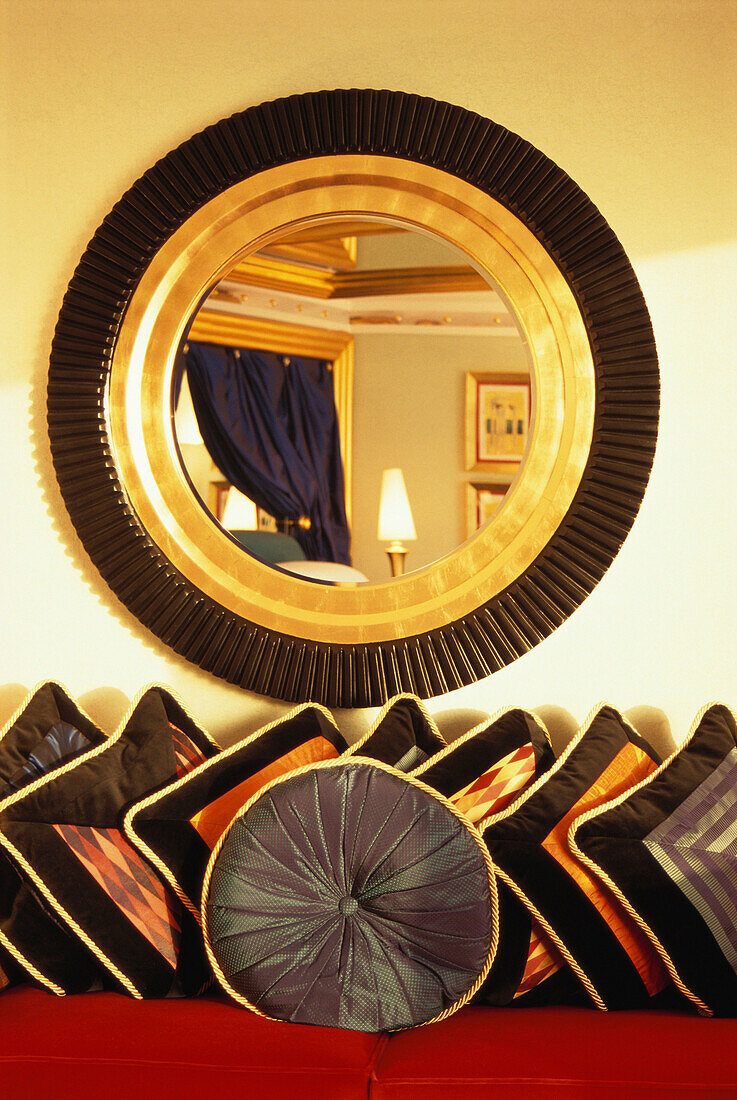 Luxury suite showing cushions, Hotel Burj Al Arab, Holiday, Dubai, United Arab Emirates