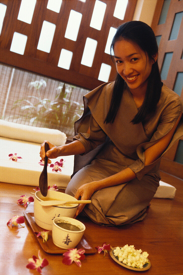 Woman of spa area, Oriental Hotel, Bangkok, Thailand