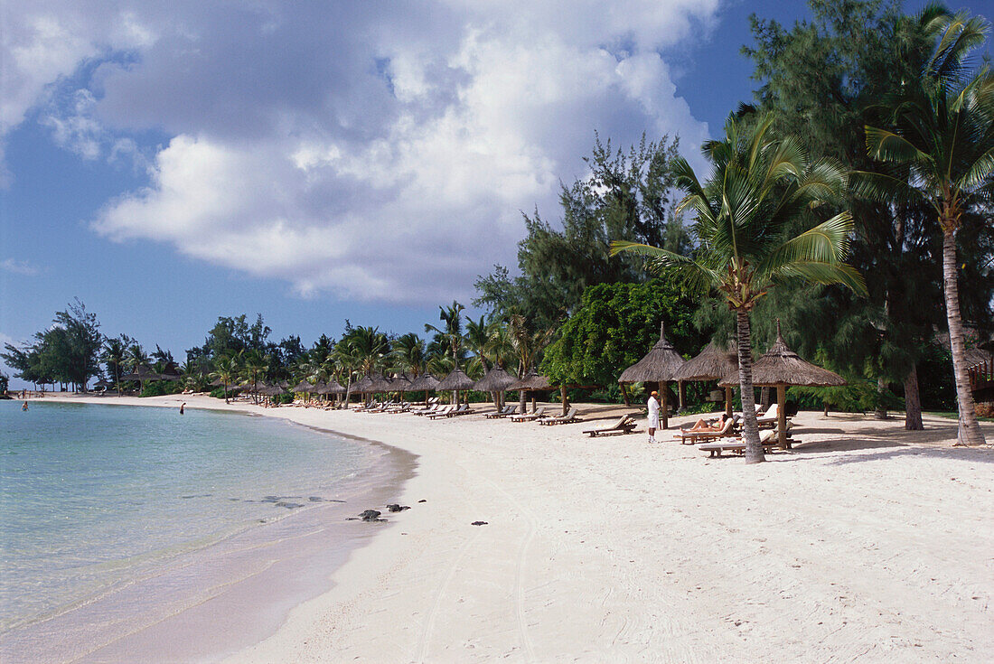 Sandy beach with palm trees, Hotel Le Prince Maurice, Holiday, Mauritius, Africa