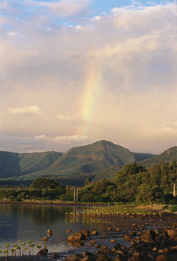 Rainbow above mountains at the coast, Sea, Natural Beauty, Landscape, Mauritius, Africa