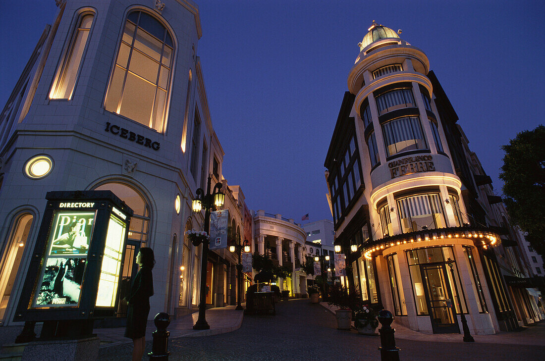 Rodeo Drive in Beverly Hills at night.