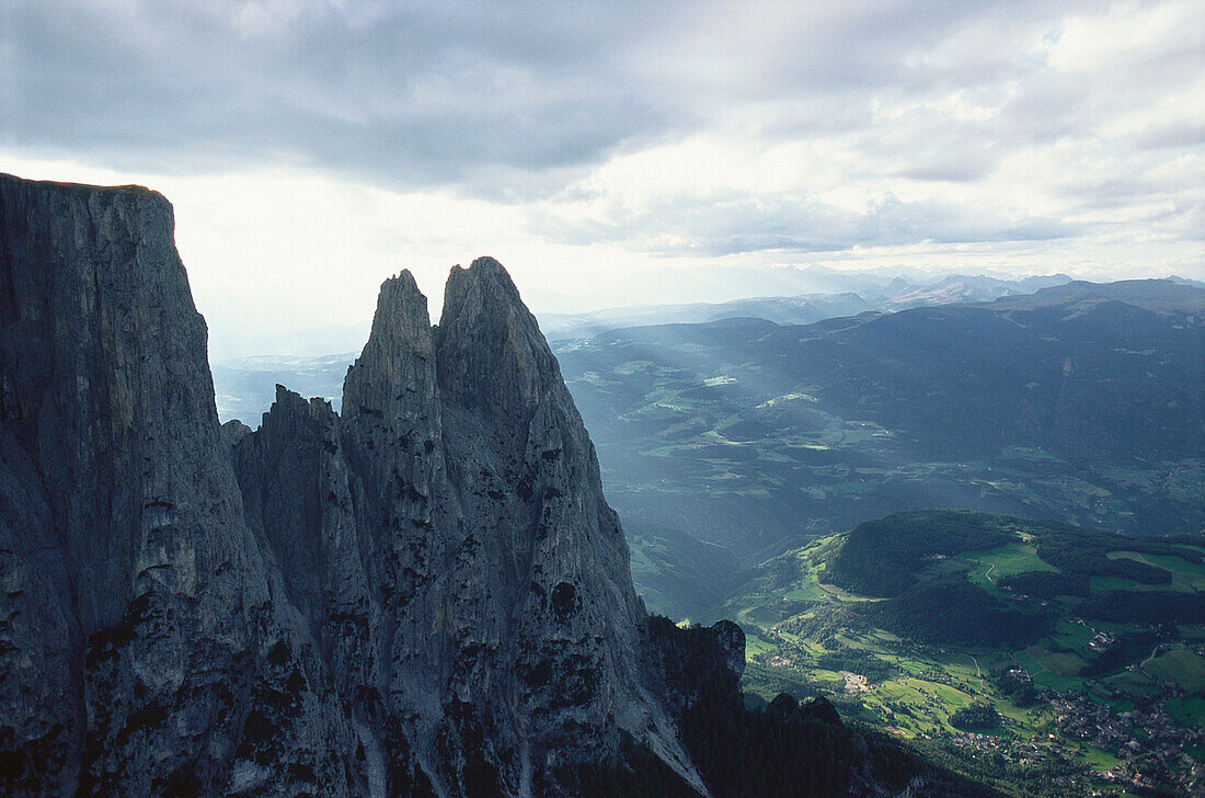Sciliar over Siusi seen from Alpe di Siusi, South Tyrol, Italy
