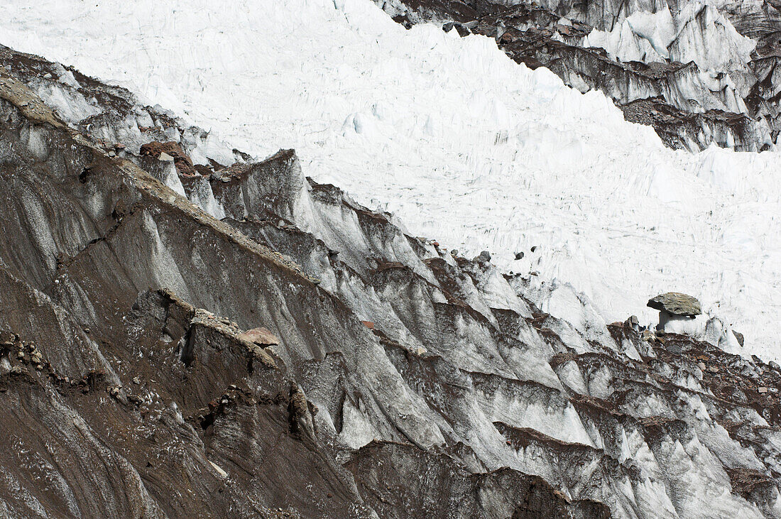 View of a glacier moraine of Cerro Marmolejo, 6085 m, Ice Climbing, Chile