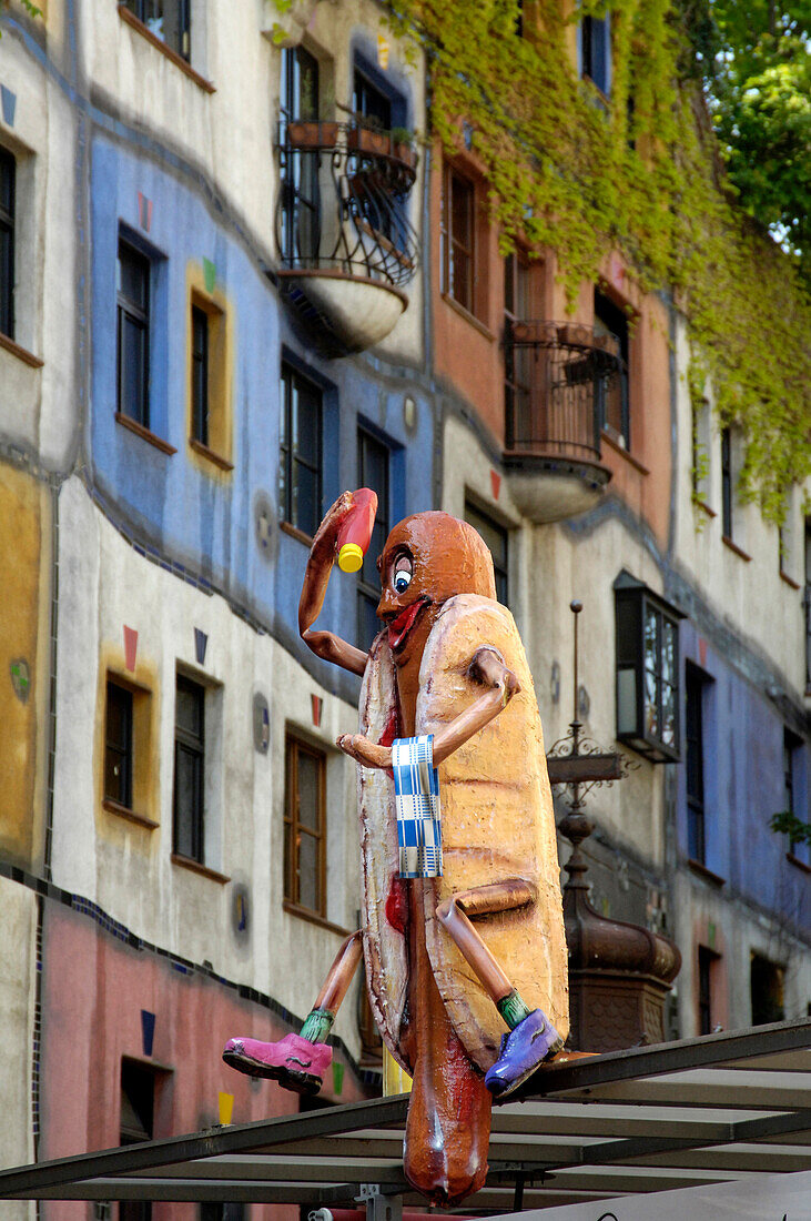 Hundertwasserhaus and sculpture, Vienna, Austria