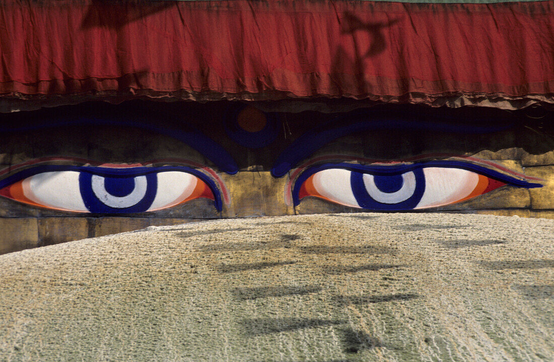 Buddhas eyes, stupa of Bodnath, Kathmandu-valley, Nepal