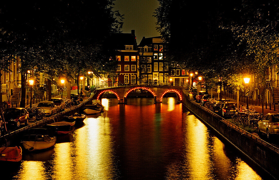 Keizersgracht bei Nacht, Niederlande, Holland, Amsterdam