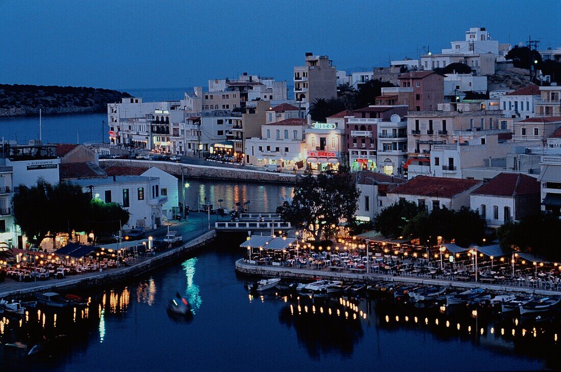 Harbour city at night, Crete, Greece