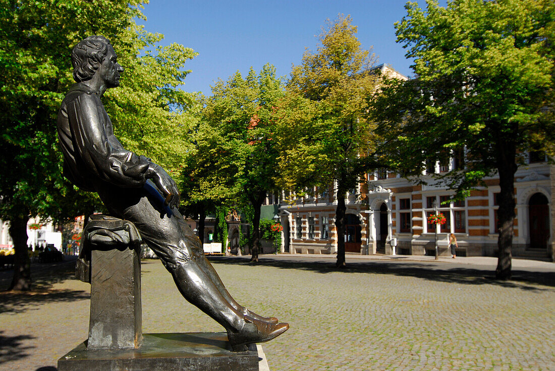 Bach Denkmal auf dem Marktplatz, Arnstadt, Thüringen, Deutschland