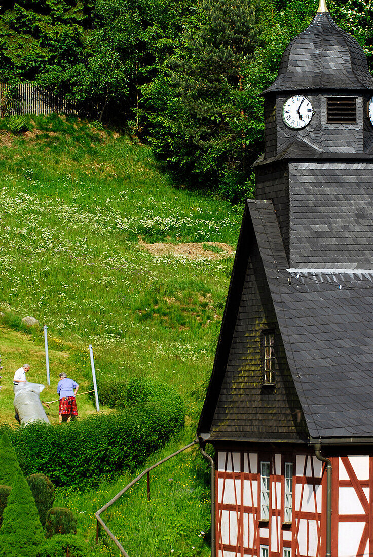 Half timbered church, Vesser, Suhl, Thuringian Forest, Thuringia, Germany