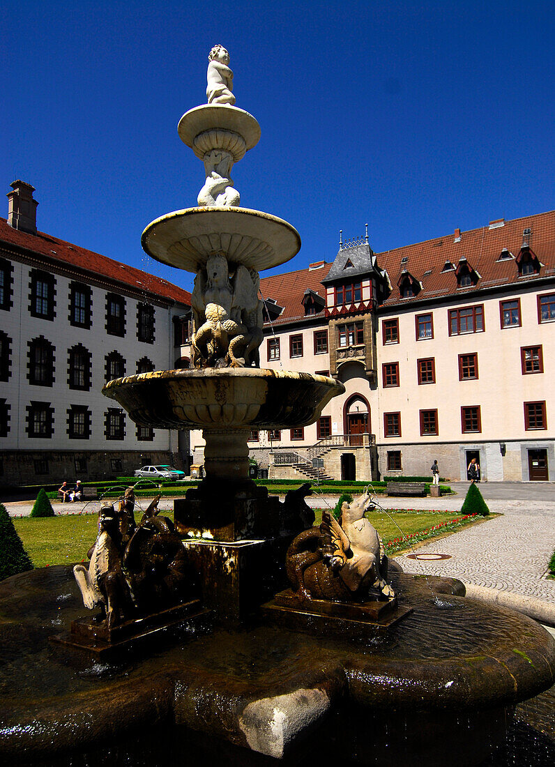 Fountain in the courtyard of castle Elisabethenburg, Meiningen, Thuringia, Germany