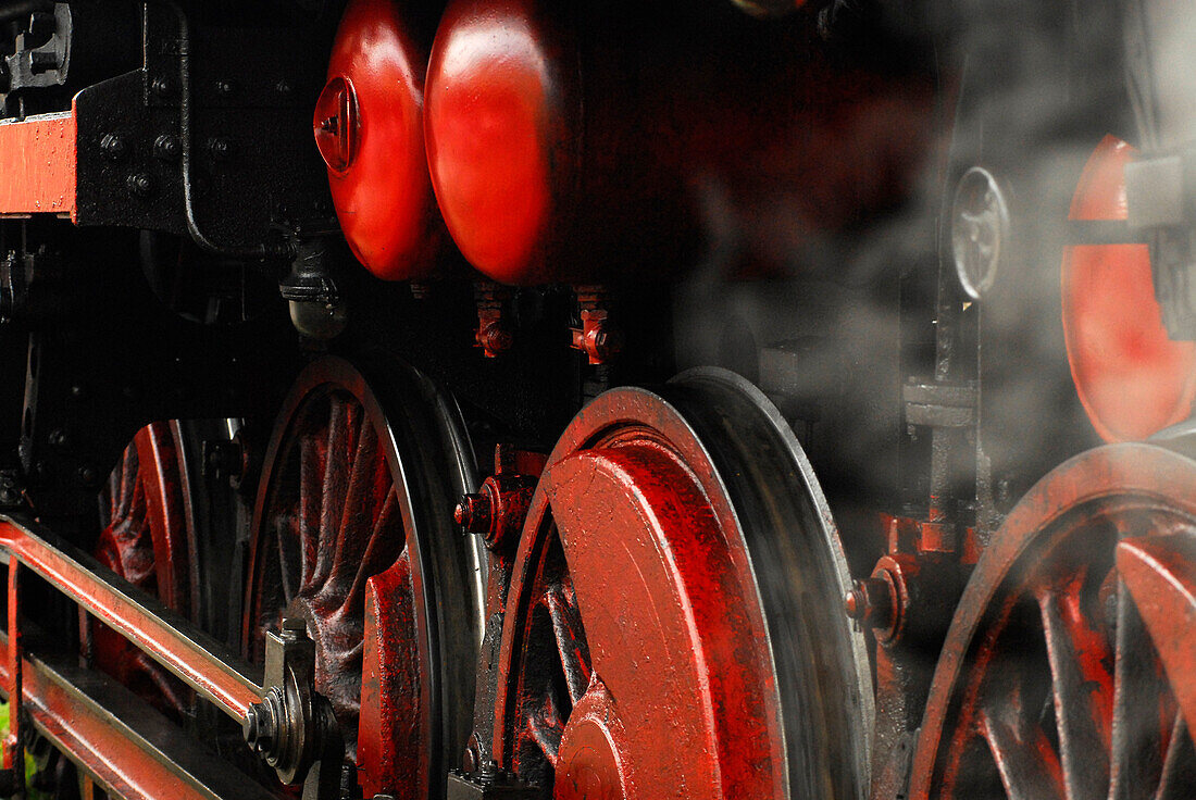 Close up of a steam train at steam train day in Meiningen, Thuringia, Germany