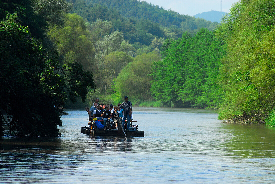 A raft on the river Saale, Uhlstaedt, Thuringia, Germany