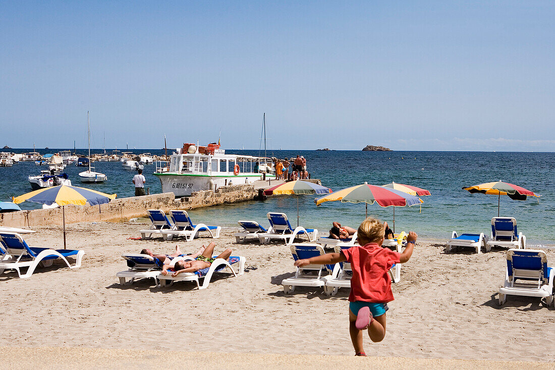 Beach, Platja den Bossa, Ibiza, Balearic Islands, Spain