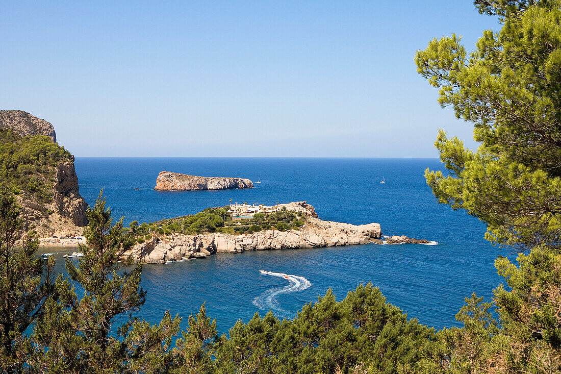 Bucht von Port Sant Miquel, Platja de Sant Miquel, Ibiza, Balearen, Spanien