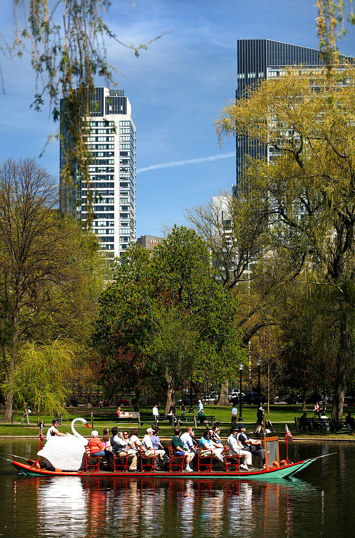 People on a boat in The Public Gardens, Boston, Massachusetts, USA