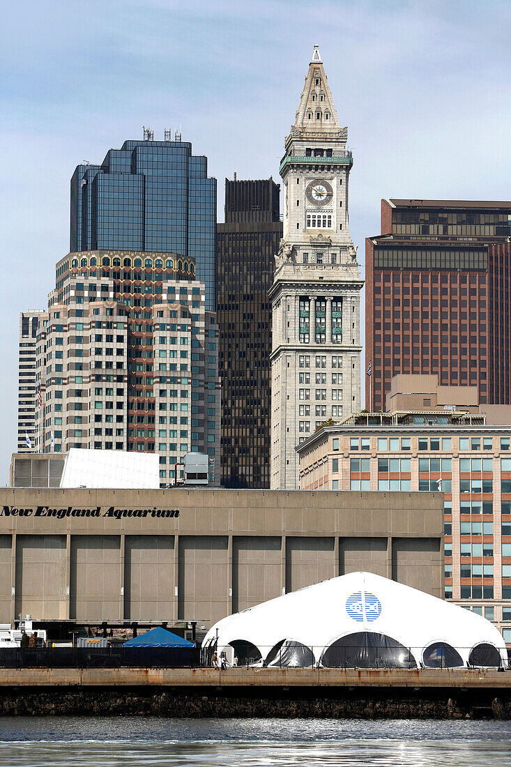 Stadtansicht mit New England Aquarium, Hafen, Boston, Massachusetts, USA