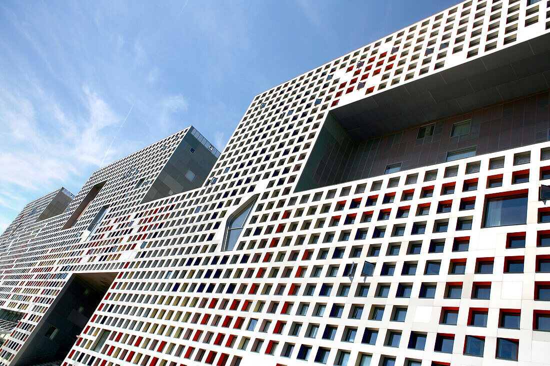 The modern facade of Simmons Hall, MIT, Cambridge, Massachusetts, USA