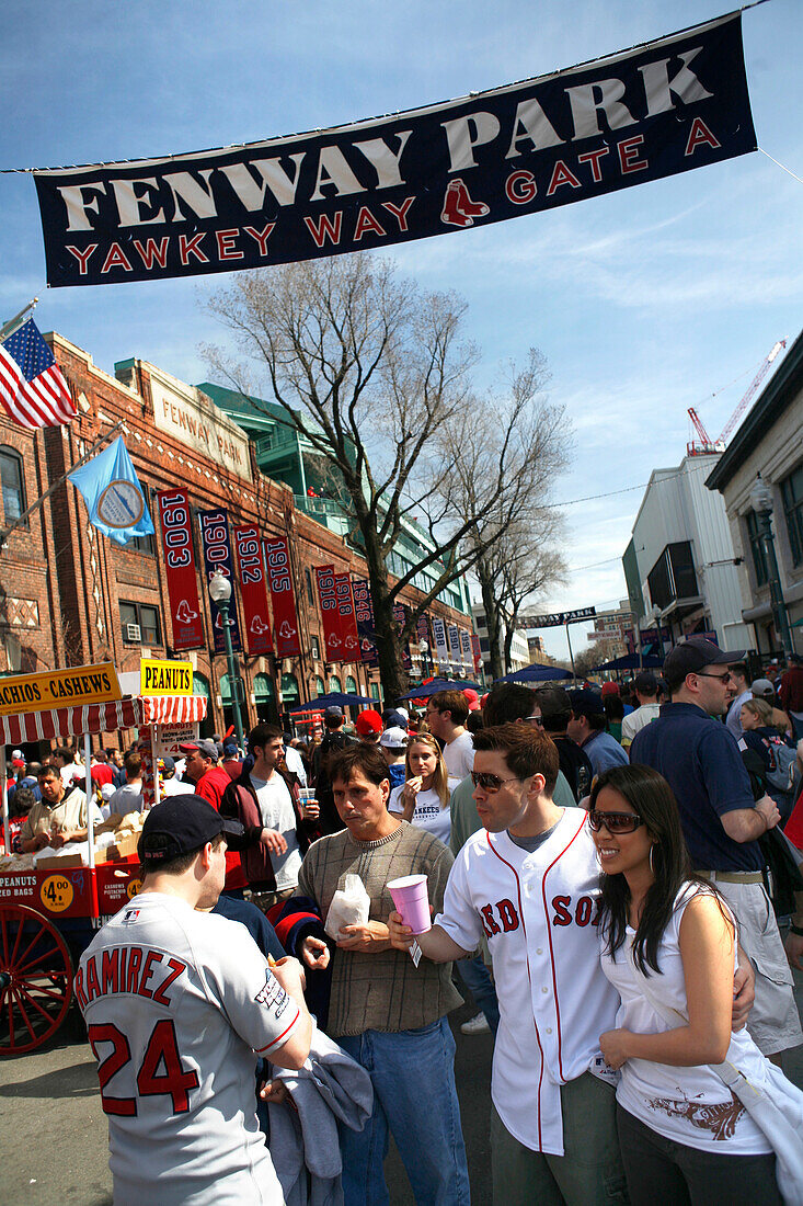 Fans about to watch a baseball game, Gameday, Fenway Park, Yawkey Way, Boston, Massachusetts, USA