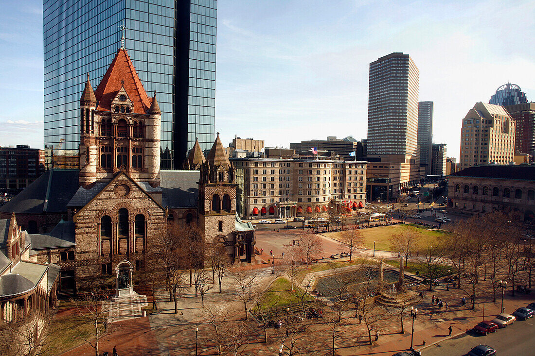 Stadtansicht von Trinity Church und Copley Square, Boston, Massachusetts, USA