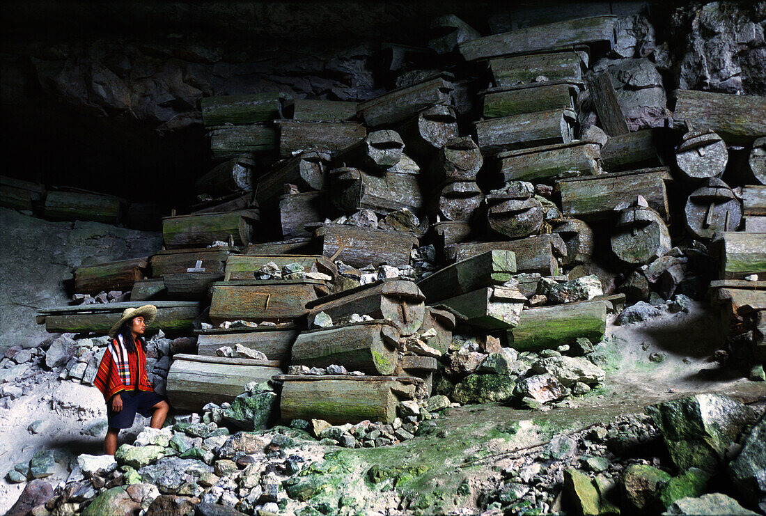 Coffins in burial cave, Sagada, Luzon Island, Philippines